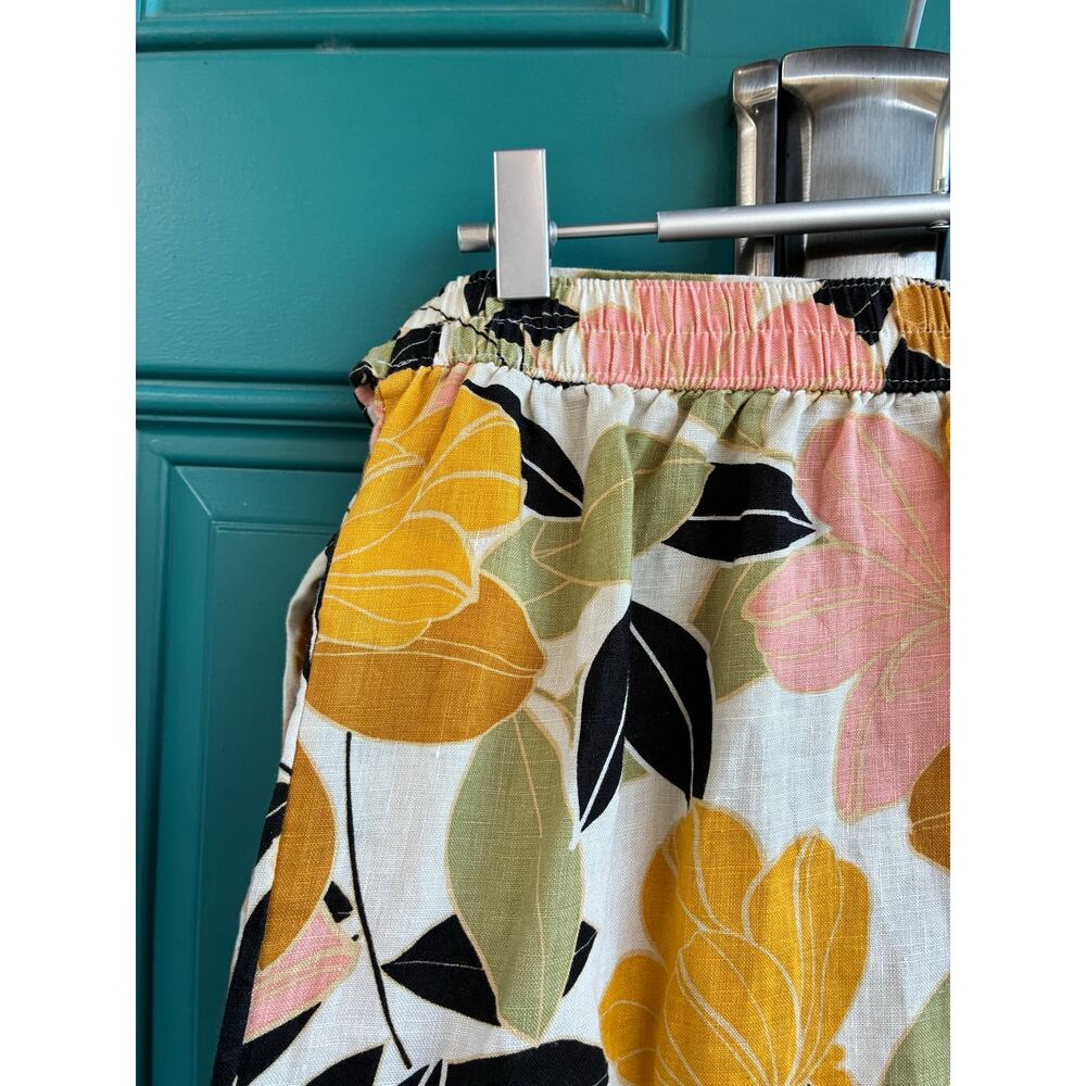 Rachel Zoe Skirt Wrap Self Tie Linen Bold Mustard Pink Black Tropical Floral XL - Picture 5 of 6